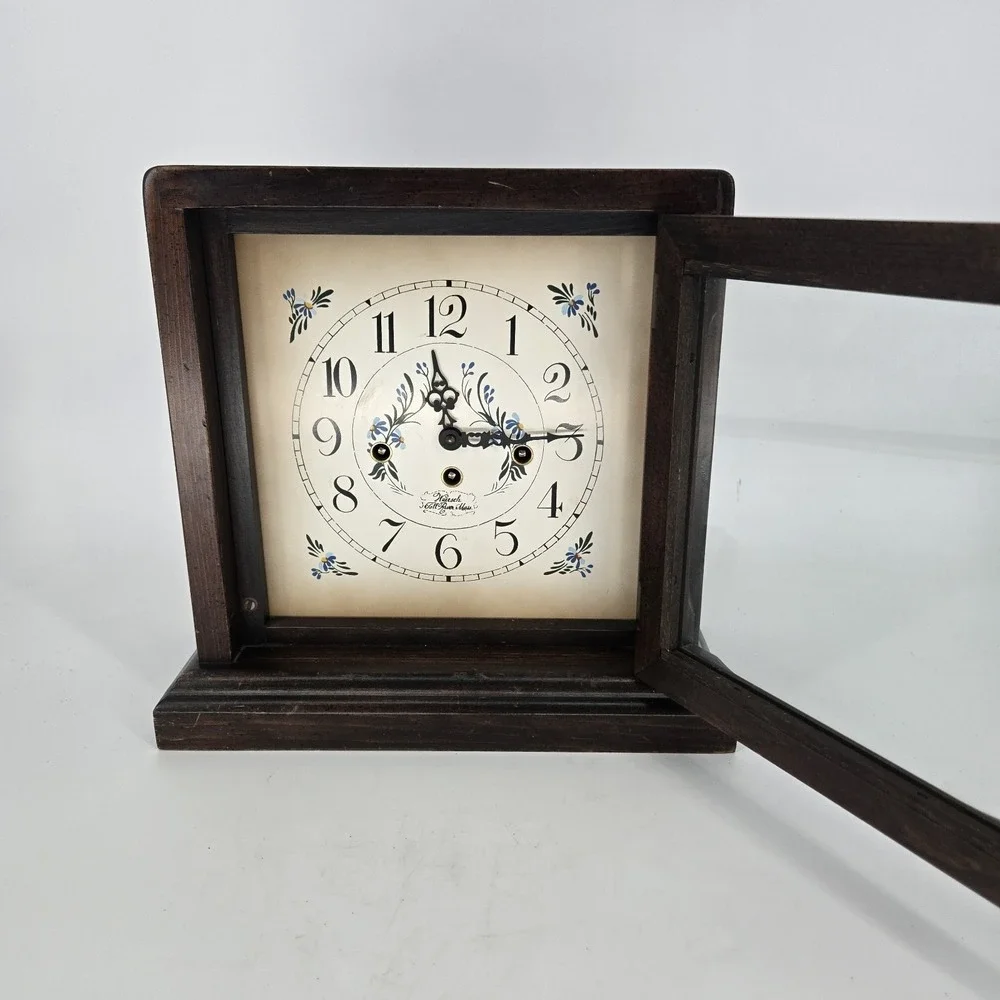 Vintage Wuersch West Germany Mantel Clock Key Wind Chime Wood Case Paper Working